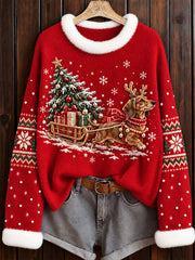 Women's Christmas Dachshund Print Crew Neck Sweater