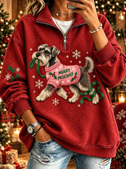 Women's Lovely Christmas Schnauzer Print Cozy Sweatshirt
