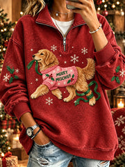 Women's Lovely Christmas Golden Retriever Print Cozy Sweatshirt