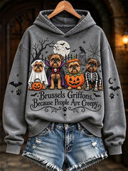 Women's Brussels Griffons Because People Are Creepy Halloween Print Hoodie