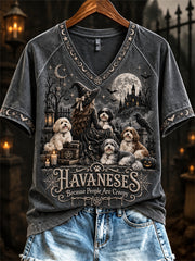 Women's Havaneses Because People Are Creepy Halloween Witch & Dogs Print short-sleeved T-shirt