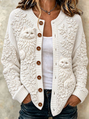 Women's Persian Cat Floral Cardigan