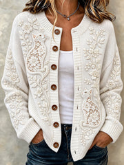 Women's Cat and Floral Cardigan