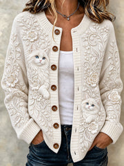 Women's Ragdoll Cat Floral Cardigan