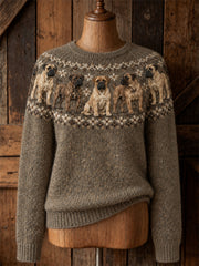 Women's Vintage Mastiff Dogs Yoke Isle Print crew neck sweater