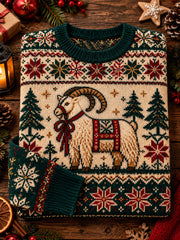 Men's Christmas Goat Print Casual Sweater