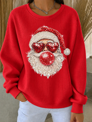 Women's Christmas Ribbed Round-Neck Sweatshirt