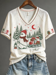 Women's Christmas Ghost with A Sleigh of Gifts Print short-sleeved T-shirt