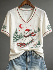 Women's Sledding Christmas Ghost Print short-sleeved T-shirt
