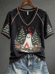 Women's Christmas Ghost Forest Camping Print short-sleeved T-shirt
