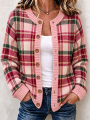 Women's Pink Plaid Cozy Knit Cardigan