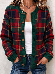 Women's Christmas Plaid Cozy Knit Cardigan