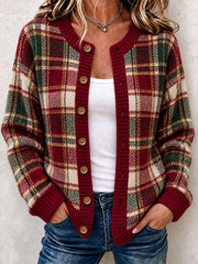 Women's Christmas Plaid Cozy Knit Cardigan