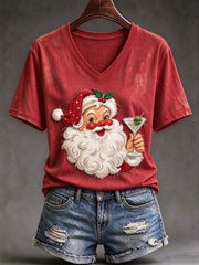 Women's Santa Martini Print Short-sleeved T-shirt