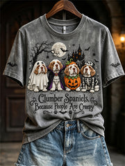 Women's Clumber Spaniels Because People Are Creepy Halloween Dogs Print short-sleeved T-shirt