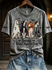 Women's Borzois Because People Are Creepy Halloween Dogs Print short-sleeved T-shirt