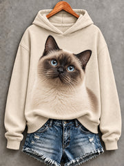 Women's Cute Siamese Cat Print Cozy Hoodie