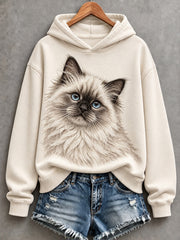 Women's Cute Ragdoll Cat Print Cozy Hoodie