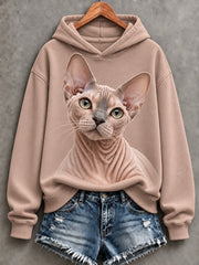 Women's Cute Sphynx Cat Print Cozy Hoodie