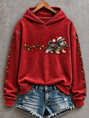 Women's Christmas Colorful Schnauzer Print Regular Sweatshirt