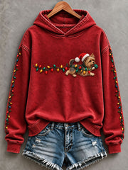 Women's Christmas Lights Yorkshire Terrier Print Regular Sweatshirt