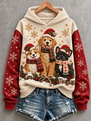Women's Vintage Christmas Cute Dog Art  Regular Hoodie