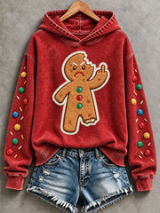 Women's Fun Gingerbread Man Christmas Print Regular Sweatshirt