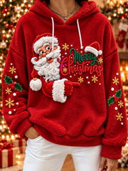 Women's Christmas Santa Print Flannel Hoodie