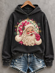 Women's Retro Christmas Santa Claus Print Casual Hoodie