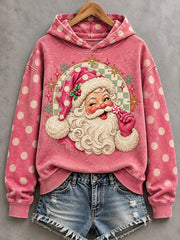 Women's Retro Christmas Santa Claus Print Casual Hoodie