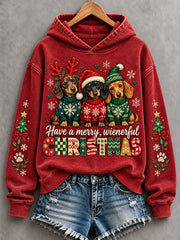 Women's Merry Christmas Dachshunds Print Dog Lovers Casual Hoodie