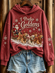 Women's Christmas I Prefer Goldens Santa Claus & Dogs Print Hoodie