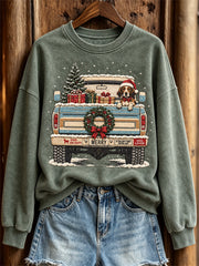 Women's Vintage Christmas Beagle Dog & Truck Print Sweatshirt