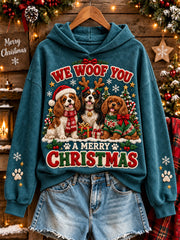 Women's We Woof You A Merry Christmas Dogs Pattern Causal Hoodie