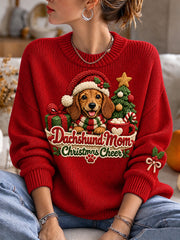 Women's Dachshund Mom Christmas Cheer Print Cozy Sweater