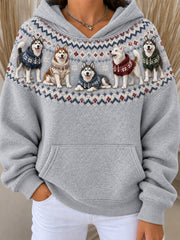 Women's Siberian Husky Dogs Pattern Causal Hoodie
