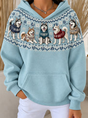 Women's Siberian Husky Dogs Pattern Causal Hoodie