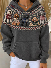 Women's Cute Poodles Pattern Causal Hoodie