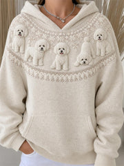 Women's Vintage Bichon Dogs Yoke Isle Pattern Print Hoodie