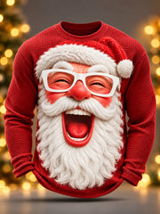 Men's Christmas Santa Claus Print Casual Waffle Long-Sleeve T-Shirt