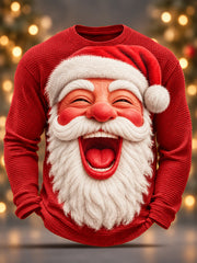 Men's Christmas Santa Claus Print Casual Waffle Long-Sleeve T-Shirt