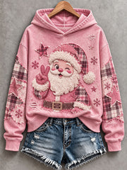 Women's Pink Santa Patchwork Art Hoodie