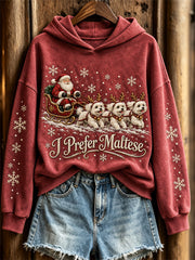Women's Christmas I Prefer Maltese Santa Claus & Dogs Print Hoodie