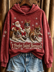 Women's Christmas I Prefer Saint Bernards Santa Claus & Dogs Print Hoodie