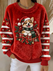 Women's Christmas Dog Printed Flannel Sweatshirt