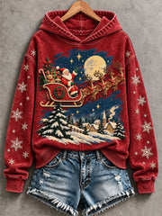 Women's Retro Style Santa Claus Christmas Print Casual Hoodie