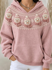 Women's Vintage Christmas Snowmen Snowflakes Yoke Isle Pattern Print Hoodie