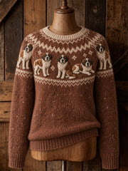 Women's Vintage Saint Bernard Dogs Yoke Isle Print crew neck sweater