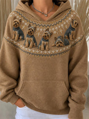 Women's Vintage Yorkie Dogs Yoke Isle Pattern Print Hoodie