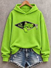 Women's Christmas Funny Cat Ew,People Print Casual Hoodie